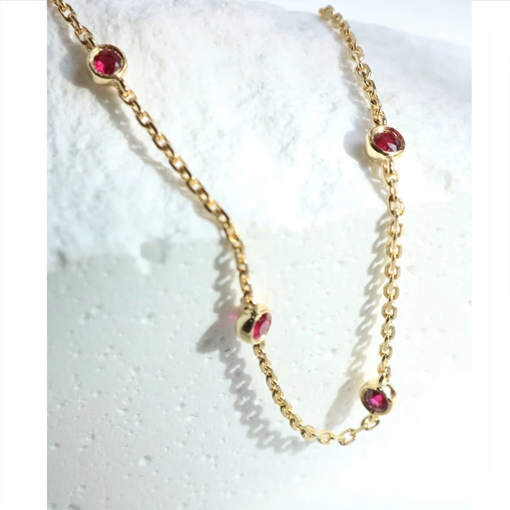 Four Round Mini Ruby Zircon Bracelet for Women Fashion Niche Light Luxury Exquisite Chain Bracelet