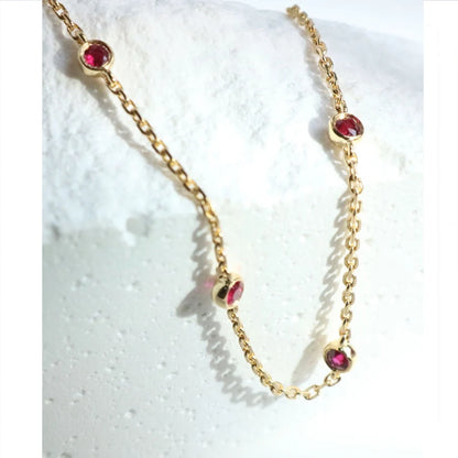 Four Round Mini Ruby Zircon Bracelet for Women Fashion Niche Light Luxury Exquisite Chain Bracelet
