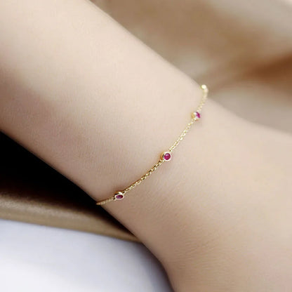 Four Round Mini Ruby Zircon Bracelet for Women Fashion Niche Light Luxury Exquisite Chain Bracelet