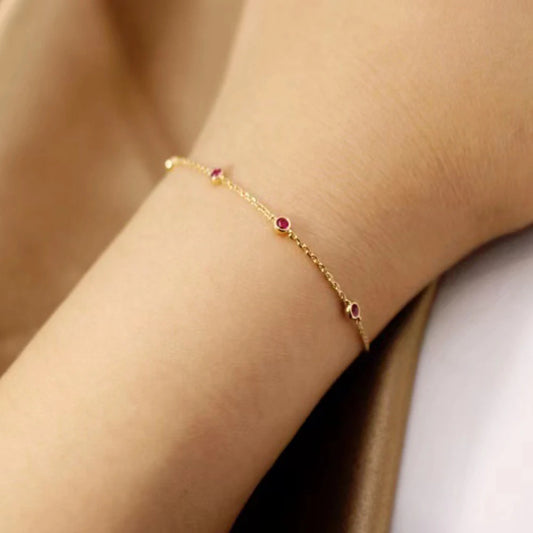 Four Round Mini Ruby Zircon Bracelet for Women Fashion Niche Light Luxury Exquisite Chain Bracelet