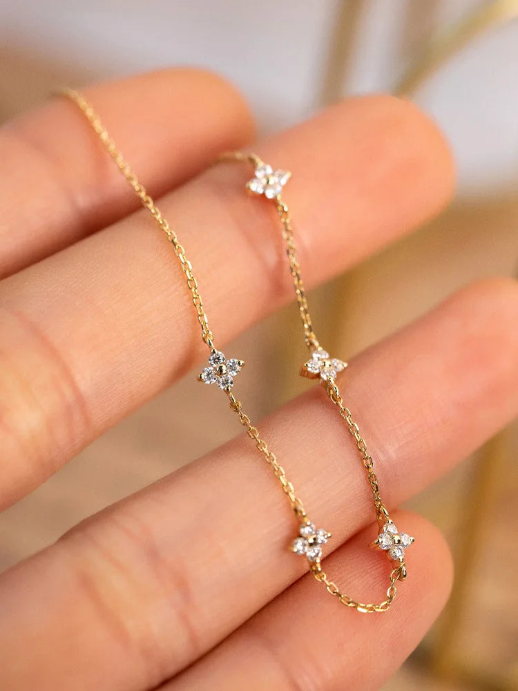 Five Small Flower Clear Zircon Bracelet Simple INS Gold Silver color Party Wedding Fine Jewelry