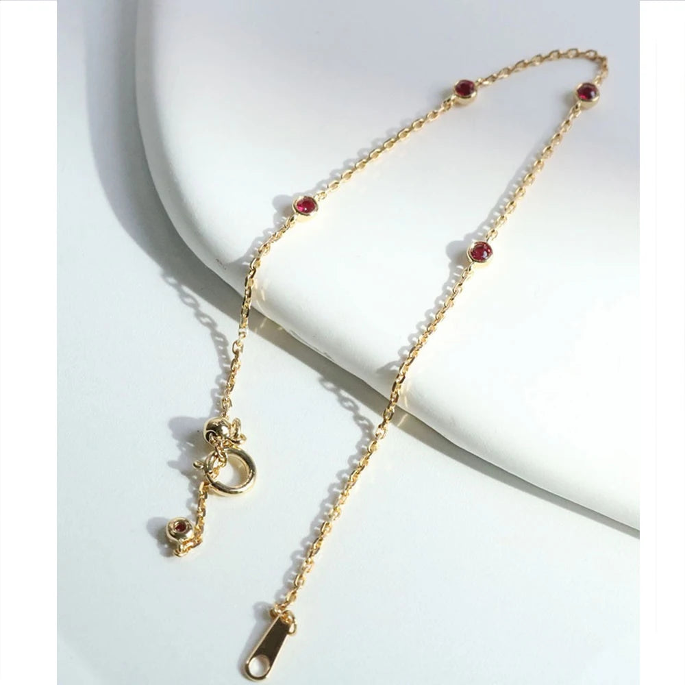 Four Round Mini Ruby Zircon Bracelet for Women Fashion Niche Light Luxury Exquisite Chain Bracelet