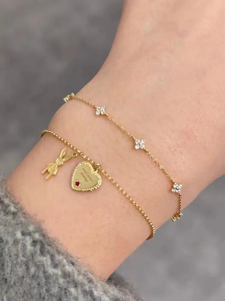 Five Small Flower Clear Zircon Bracelet Simple INS Gold Silver color Party Wedding Fine Jewelry